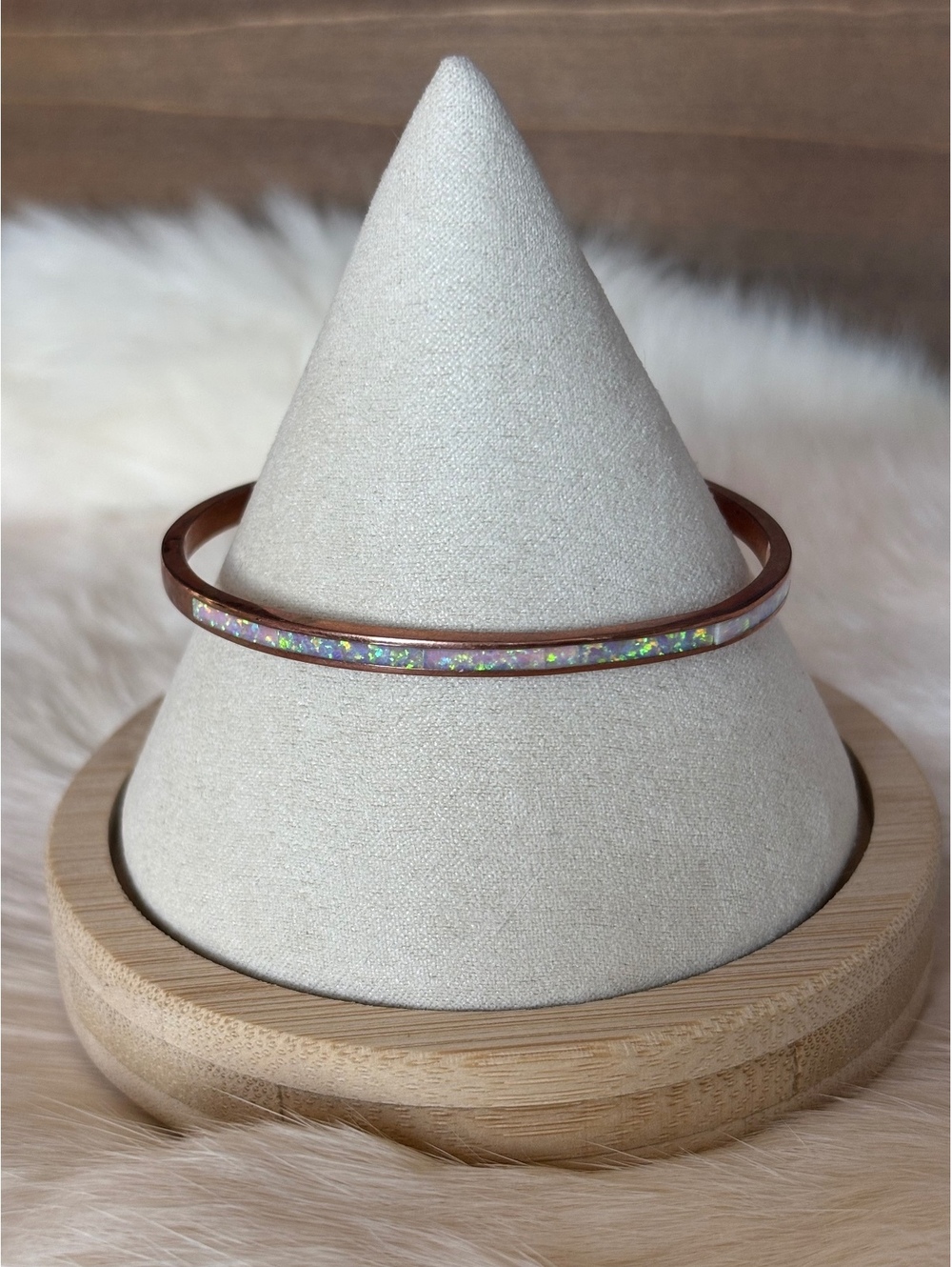 Copper Bangle Bracelet with Opal Inlay Size 6.5